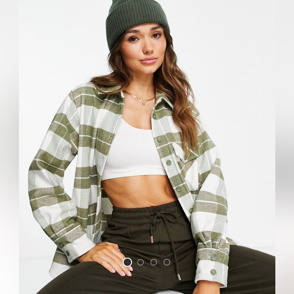 NA-KD Oversized Shacket in Green Check